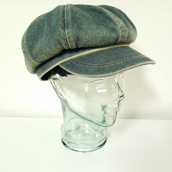 Womens Distressed Blue Jean Denim slouchy newsboy hat - Picture 9 of 9